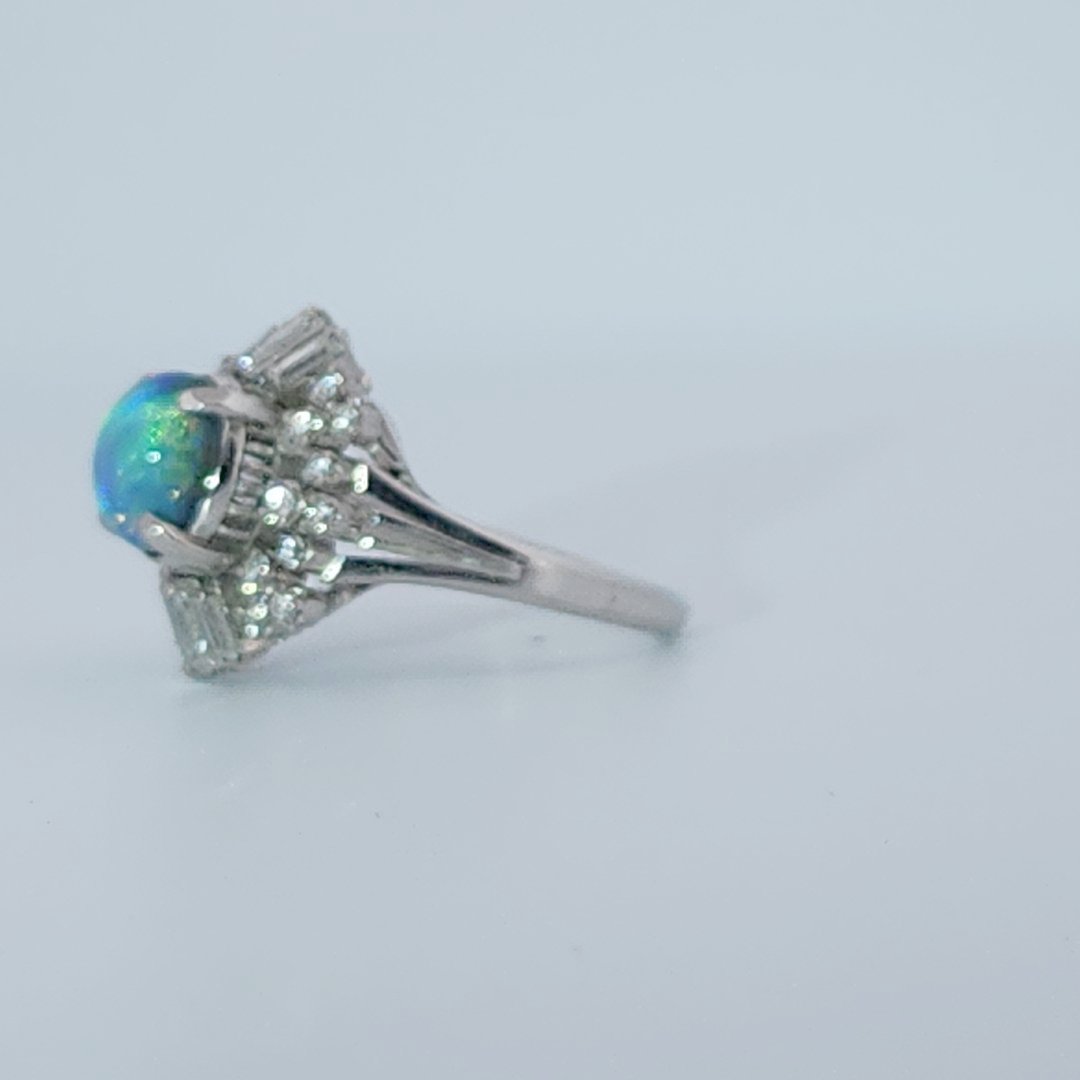 Cabochon Fire Opal 1.62ct with 0.73ctw Diamonds Ring, Platinum 900