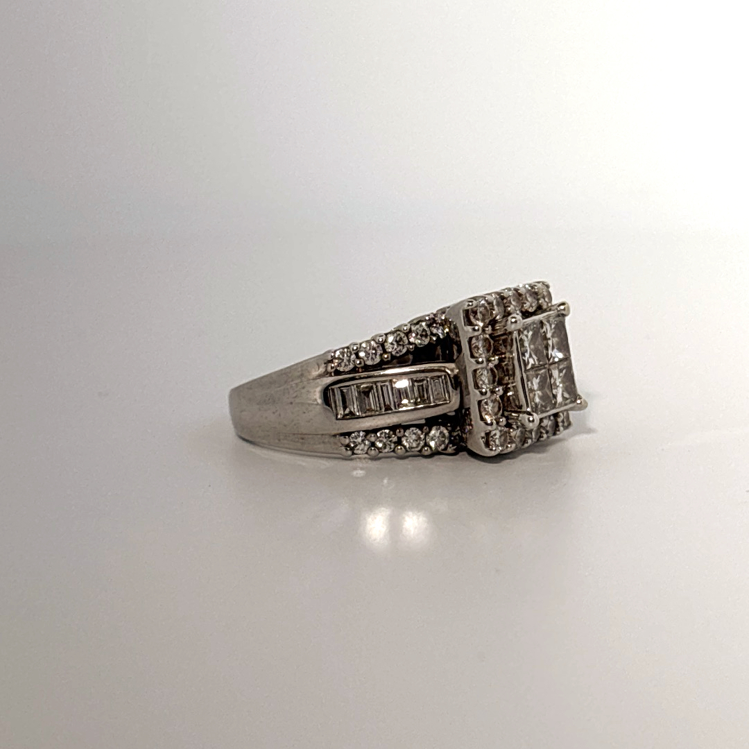 14K White Gold with Natural Diamonds 2.15CTW, Center 1.0 CTW, G/H SI1/I1
