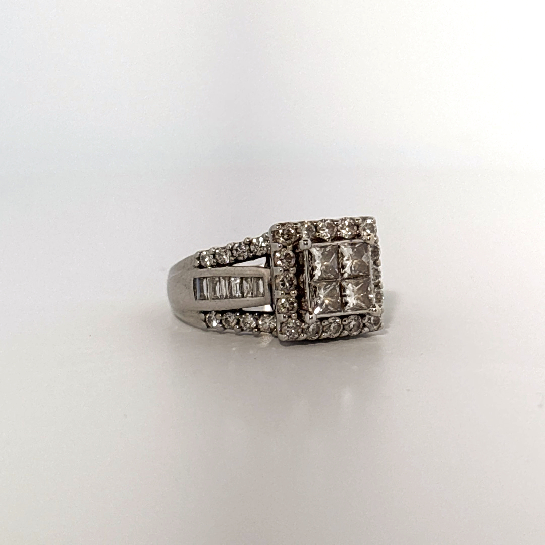14K White Gold with Natural Diamonds 2.15CTW, Center 1.0 CTW, G/H SI1/I1